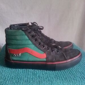 Black Vans With Green Canvas And Red Trim